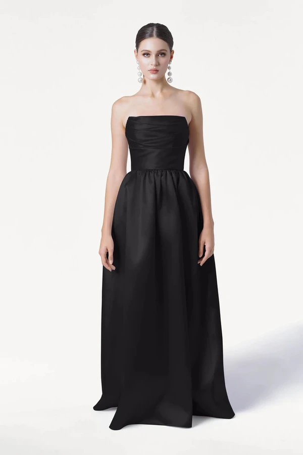 Blair Bridesmaid Dress in Black Satin Twill by TH&TH Blair Bridesmaid Dress in Black Satin Twill by TH&TH