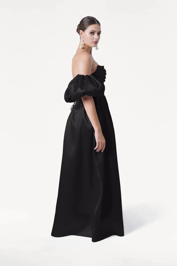 Blair Bridesmaid Dress in Black Satin Twill by TH&TH Blair Bridesmaid Dress in Black Satin Twill by TH&TH