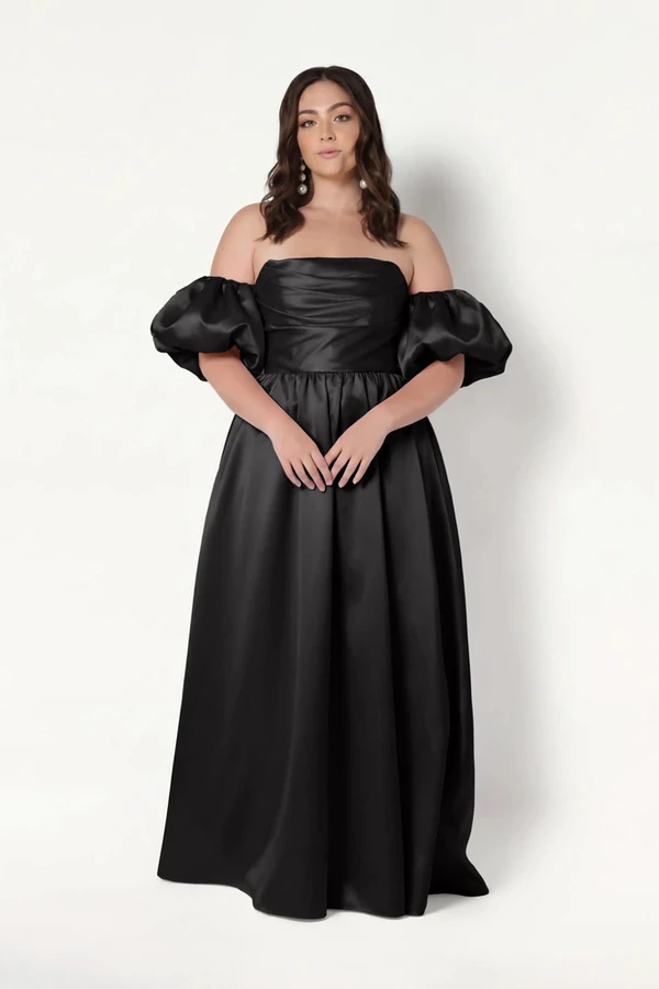 Blair Bridesmaid Dress in Black Satin Twill by TH&TH Blair Bridesmaid Dress in Black Satin Twill by TH&TH