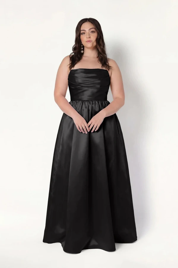 Blair Bridesmaid Dress in Black Satin Twill by TH&TH Blair Bridesmaid Dress in Black Satin Twill by TH&TH