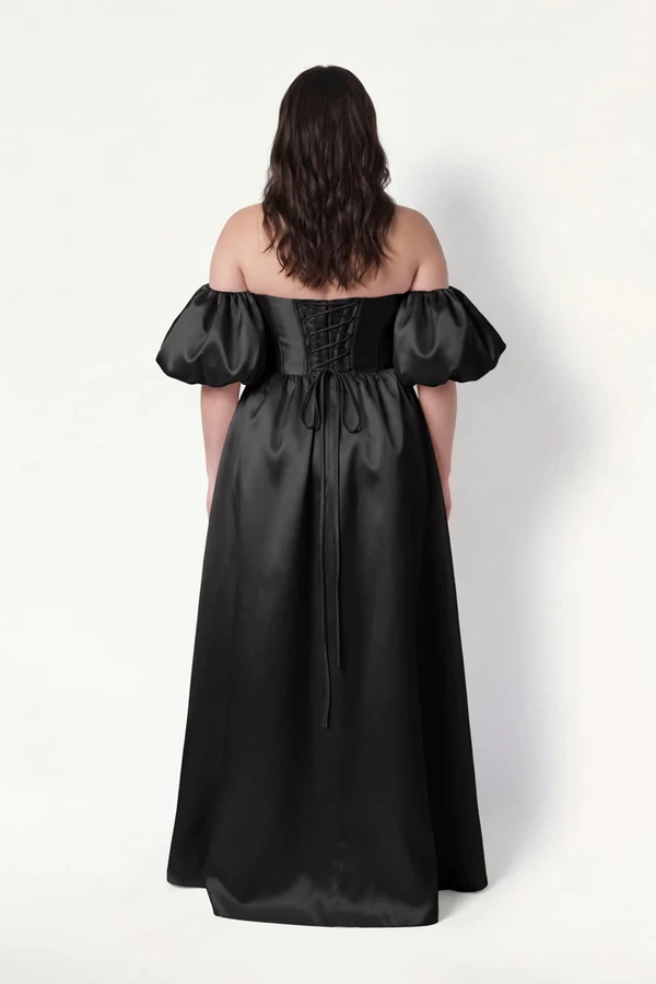 Blair Bridesmaid Dress in Black Satin Twill by TH&TH Blair Bridesmaid Dress in Black Satin Twill by TH&TH