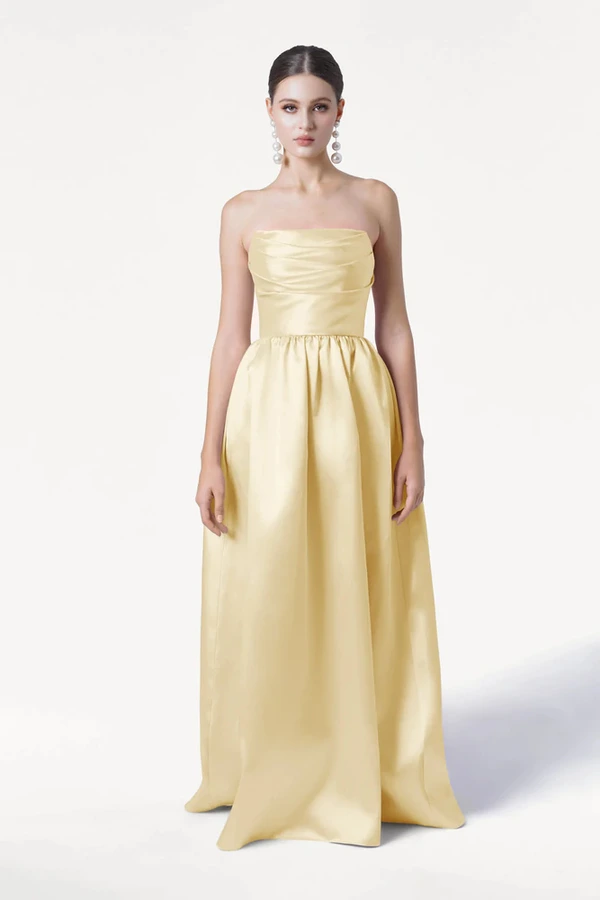 Blair Bridesmaid Dress in Butter Yellow Satin Twill by TH&TH Blair Bridesmaid Dress in Butter Yellow Satin Twill by TH&TH