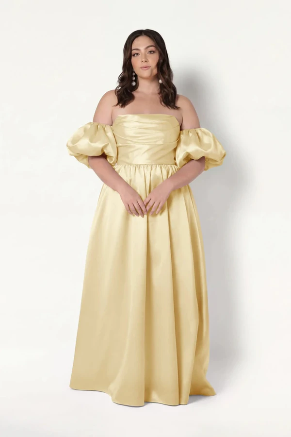 Blair Bridesmaid Dress in Butter Yellow Satin Twill by TH&TH Blair Bridesmaid Dress in Butter Yellow Satin Twill by TH&TH