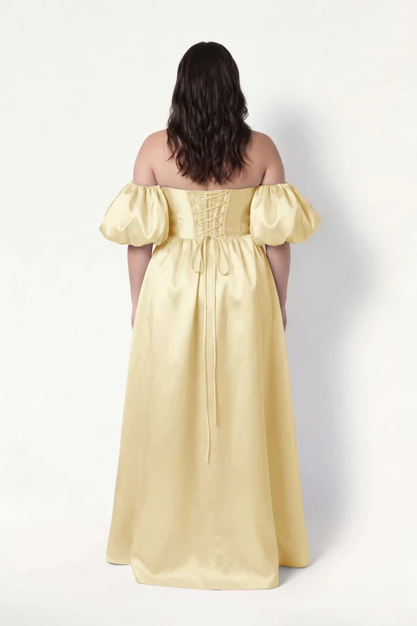 Blair Bridesmaid Dress in Butter Yellow Satin Twill by TH&TH Blair Bridesmaid Dress in Butter Yellow Satin Twill by TH&TH