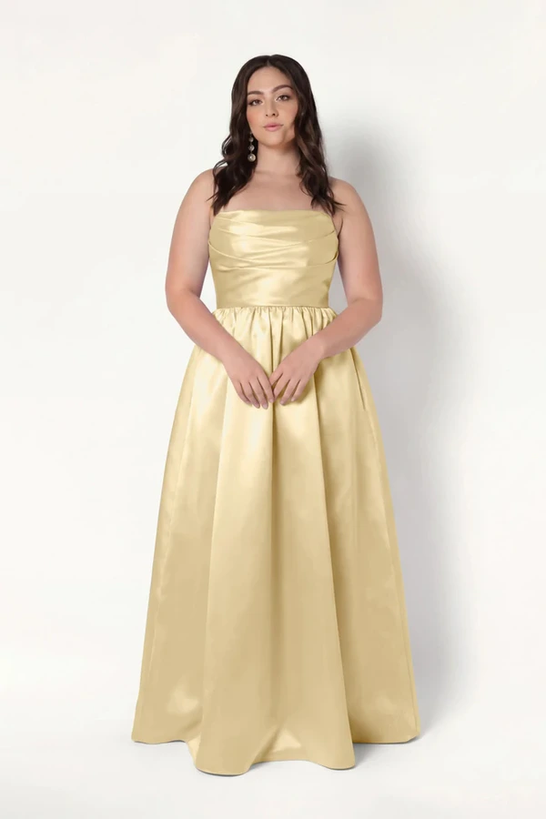 Blair Bridesmaid Dress in Butter Yellow Satin Twill by TH&TH Blair Bridesmaid Dress in Butter Yellow Satin Twill by TH&TH