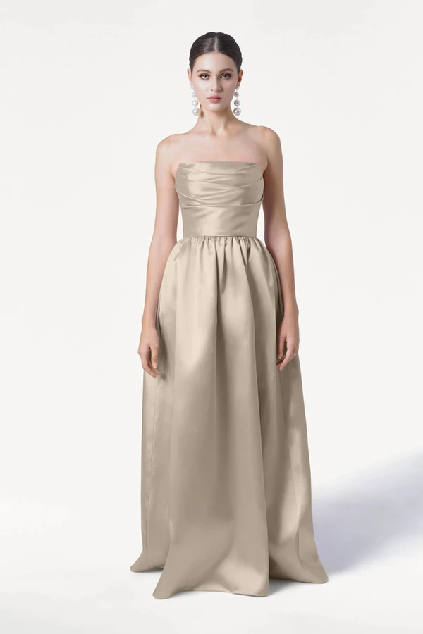 Blair Champagne strapless bridesmaid dress by TH&TH - front Blair Champagne strapless bridesmaid dress by TH&TH - front