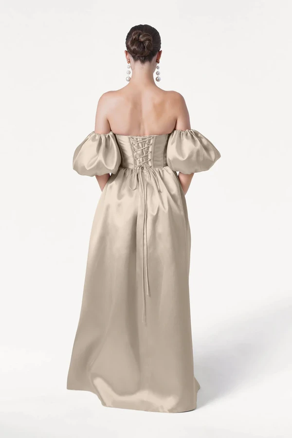 Blair Bridesmaid Dress in Champagne Sky Satin Twill by TH&TH Blair Bridesmaid Dress in Champagne Sky Satin Twill by TH&TH