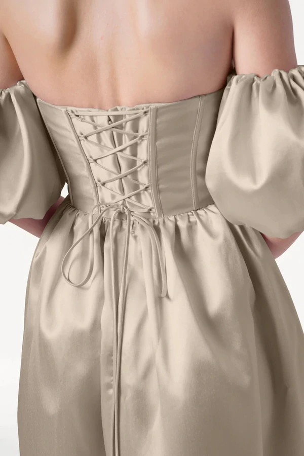 Blair Bridesmaid Dress in Champagne Sky Satin Twill by TH&TH Blair Bridesmaid Dress in Champagne Sky Satin Twill by TH&TH