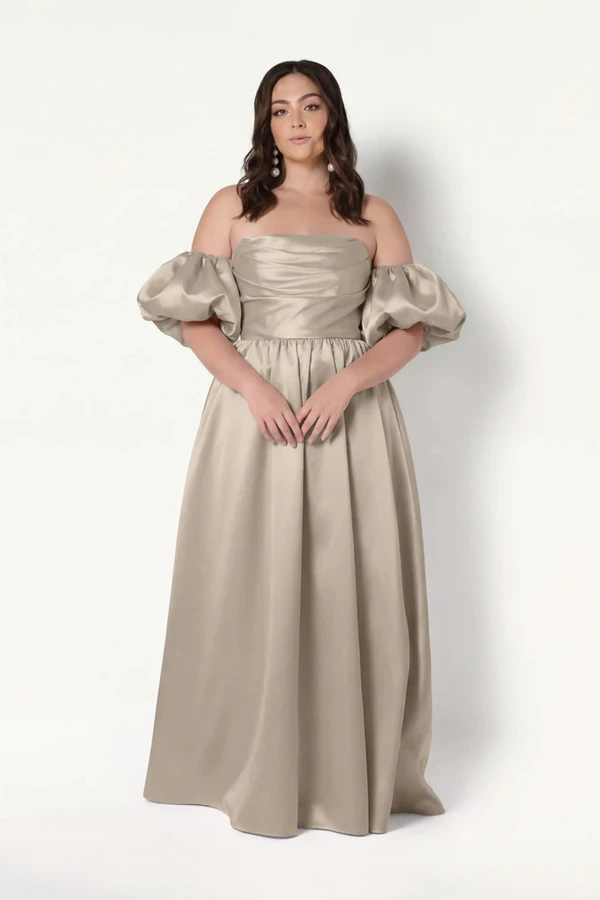 Blair Bridesmaid Dress in Champagne Sky Satin Twill by TH&TH Blair Bridesmaid Dress in Champagne Sky Satin Twill by TH&TH
