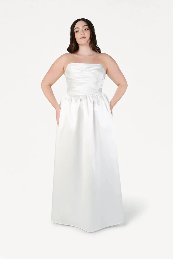 Blair Bridesmaid Dress in Ivory Satin Twill by TH&TH Blair Bridesmaid Dress in Ivory Satin Twill by TH&TH
