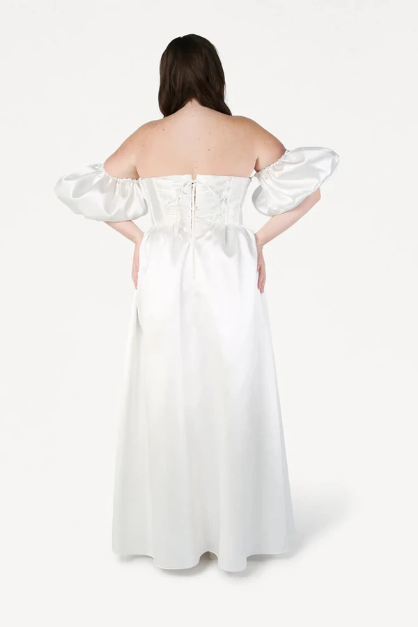 Blair Bridesmaid Dress in Ivory Satin Twill by TH&TH Blair Bridesmaid Dress in Ivory Satin Twill by TH&TH