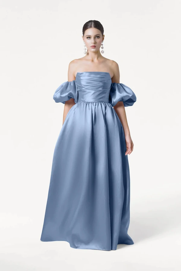 Blair Bridesmaid Dress in Vintage Blue Satin Twill by TH&TH Blair Bridesmaid Dress in Vintage Blue Satin Twill by TH&TH