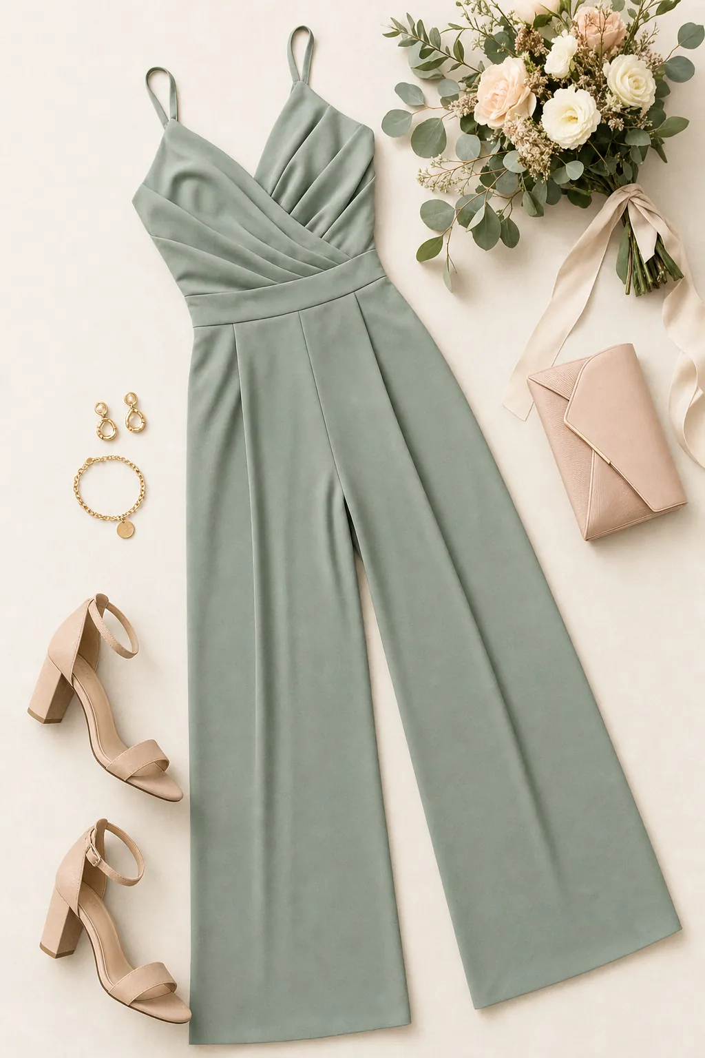 Close-up of bridesmaid dress fabric with matching accessories