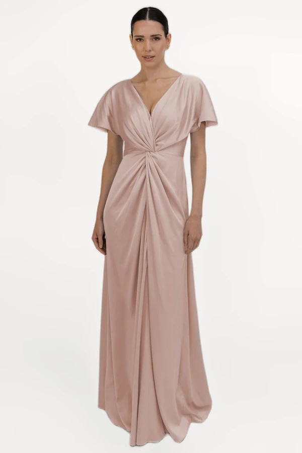 Camilla Short Sleeve Blush Pink Bridesmaid Dress By TH&TH Front Model Camilla Short Sleeve Blush Pink Bridesmaid Dress By TH&TH Front Model