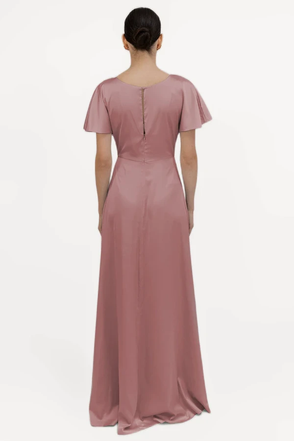Camilla Short Sleeve Rose Pink Bridesmaid Dress By TH&TH Back Camilla Short Sleeve Rose Pink Bridesmaid Dress By TH&TH Back