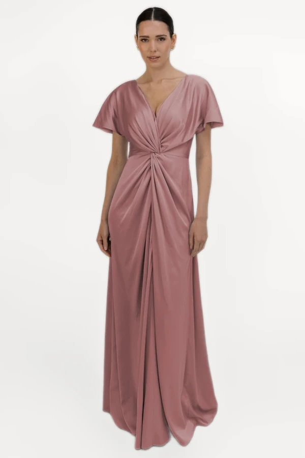 Camilla Short Sleeve Rose Pink Bridesmaid Dress By TH&TH Front Camilla Short Sleeve Rose Pink Bridesmaid Dress By TH&TH Front