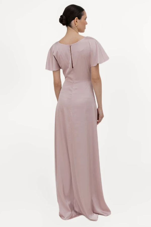Camilla Short Sleeve Smoked Blush Pink Bridesmaid Dress By TH&TH Back Camilla Short Sleeve Smoked Blush Pink Bridesmaid Dress By TH&TH Back