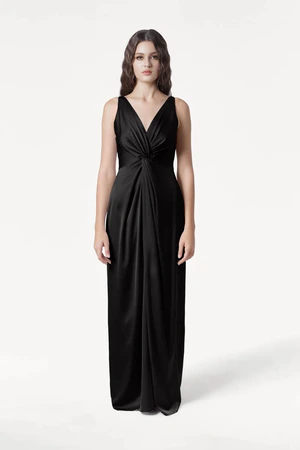 Carmen Black black bridesmaid dress by TH&TH, front view