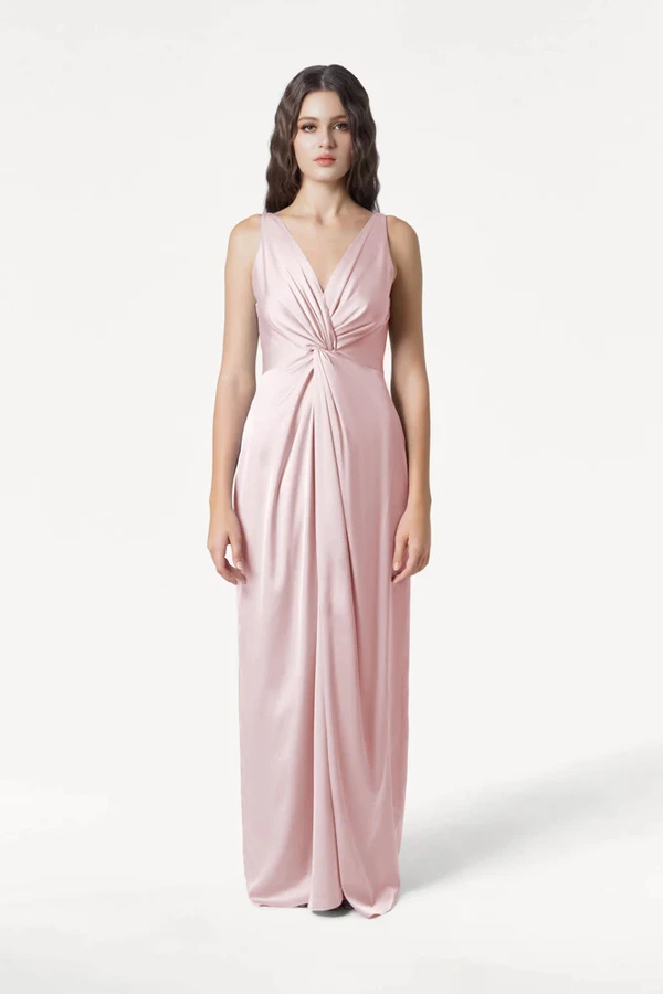 Carmen Blush Pink Front Bridesmaid Dress by TH&TH Carmen Blush Pink pink bridesmaid dress by TH&TH, front view