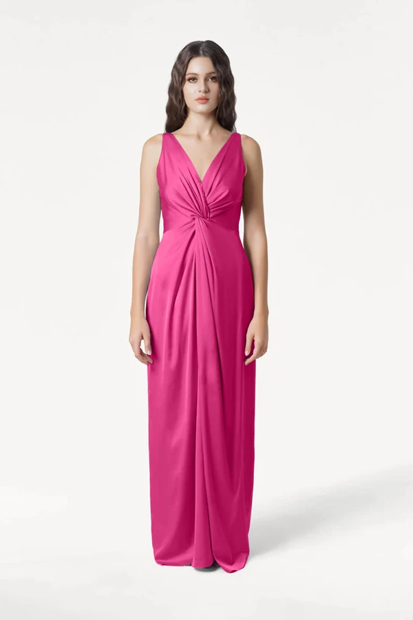 Carmen Cerise Front Bridesmaid Dress by TH&TH Carmen Cerise pink bridesmaid dress by TH&TH, front view