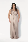 Carmen Champagne Sky neutral bridesmaid dress by TH&TH, curve front view