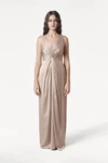 Carmen Champagne Sky neutral bridesmaid dress by TH&TH, front view