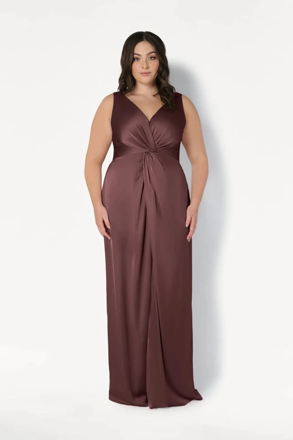 Carmen Chocolate Brown Front Bridesmaid Dress by TH&TH Carmen Chocolate Brown brown bridesmaid dress by TH&TH, front view