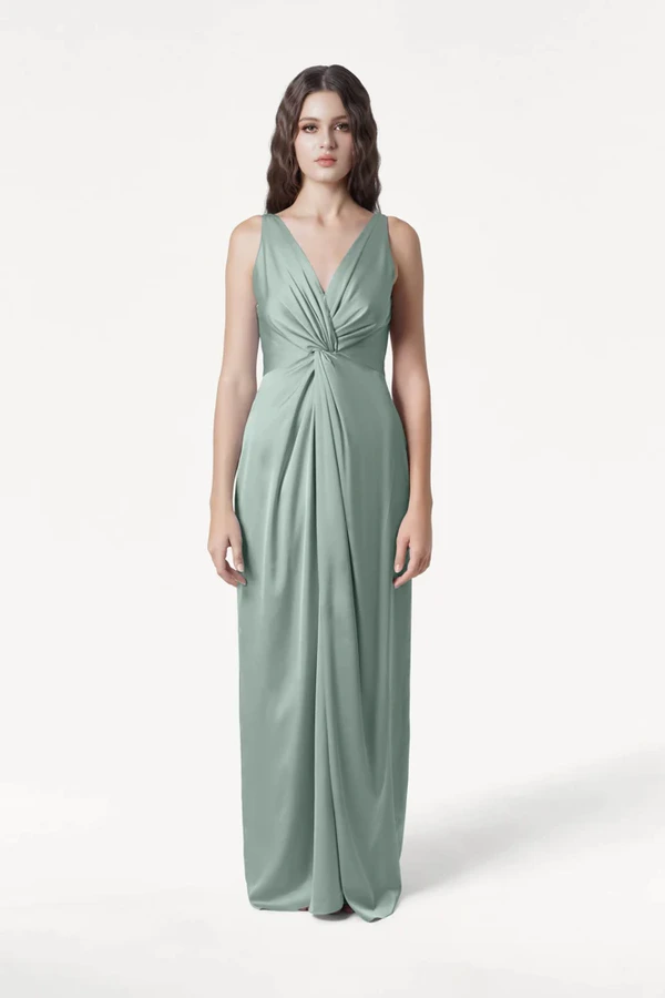 Carmen Dusty Eucalyptus Front Bridesmaid Dress by TH&TH Carmen Dusty Eucalyptus green bridesmaid dress by TH&TH, front view