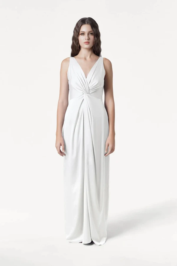 Carmen Ivory Front Bridesmaid Dress by TH&TH Carmen Ivory neutral bridesmaid dress by TH&TH, front view
