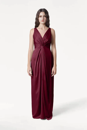 Carmen Merlot merlot bridesmaid dress by TH&TH, front view