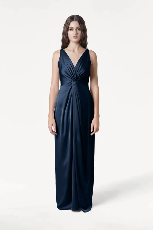 Carmen Navy Front Bridesmaid Dress by TH&TH Carmen Navy blue bridesmaid dress by TH&TH, front view