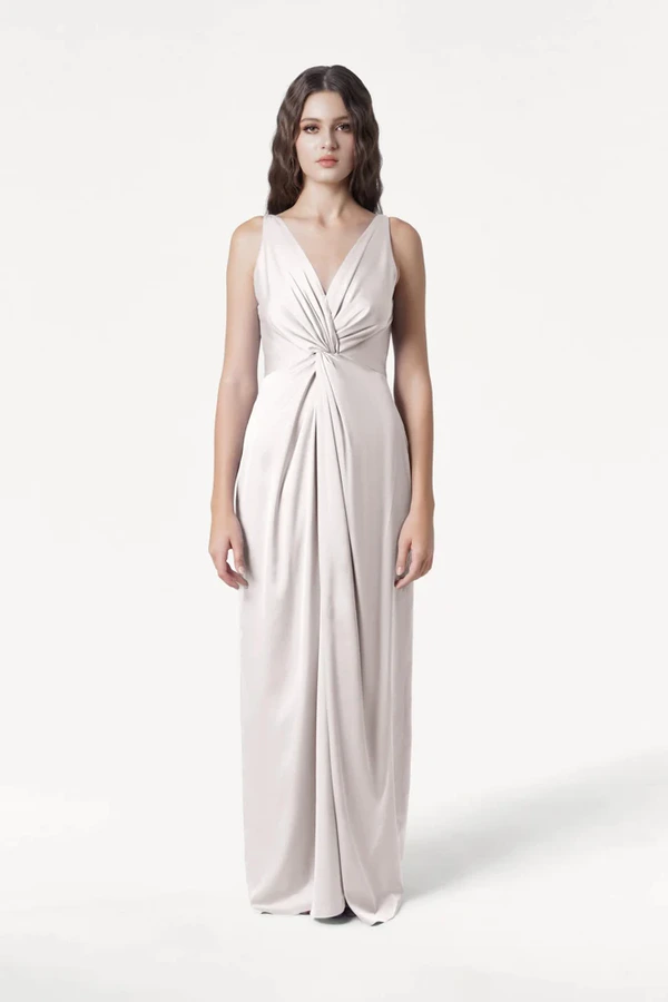 Carmen Oyster Front Bridesmaid Dress by TH&TH Carmen Oyster neutral bridesmaid dress by TH&TH, front view