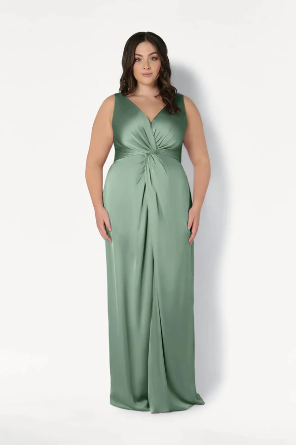 Carmen Sage Green Curve front Bridesmaid Dress by TH&TH Carmen Sage Green green bridesmaid dress by TH&TH, curve front view