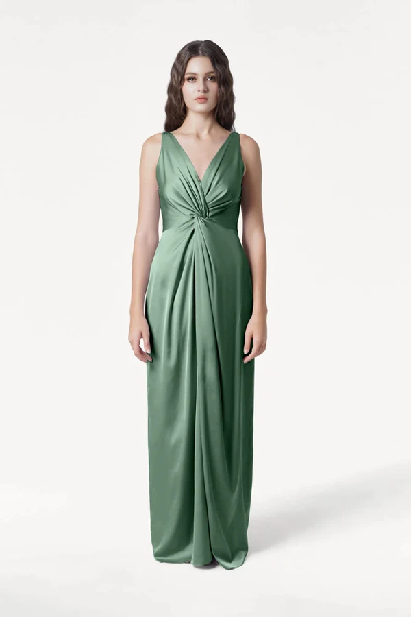 Carmen Sage Green Front Bridesmaid Dress by TH&TH Carmen Sage Green green bridesmaid dress by TH&TH, front view