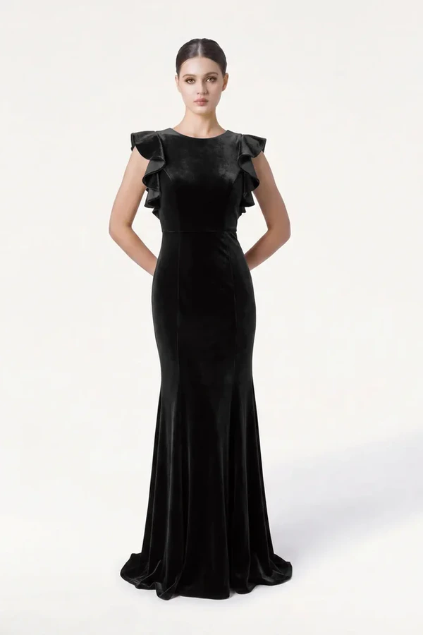 Cecelia Velvet Black Bridesmaid Dress by TH&TH – Front Cecelia Velvet Black Bridesmaid Dress by TH&TH – Front
