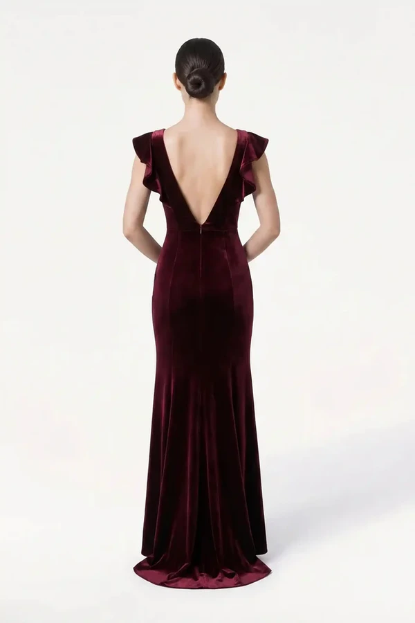 Cecelia Velvet Burgundy Bridesmaid Dress by TH&TH – View Cecelia Velvet Burgundy Bridesmaid Dress by TH&TH – View