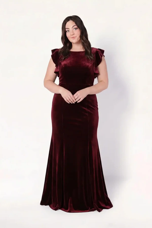 Cecelia Velvet Burgundy Bridesmaid Dress by TH&TH – View Cecelia Velvet Burgundy Bridesmaid Dress by TH&TH – View