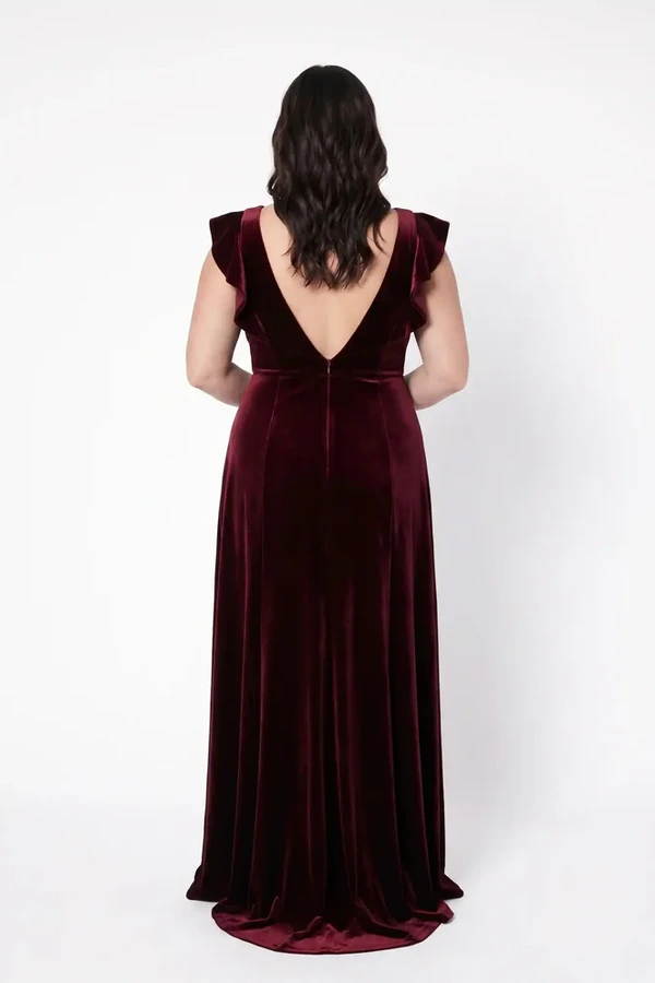 Cecelia Velvet Burgundy Bridesmaid Dress by TH&TH – View Cecelia Velvet Burgundy Bridesmaid Dress by TH&TH – View