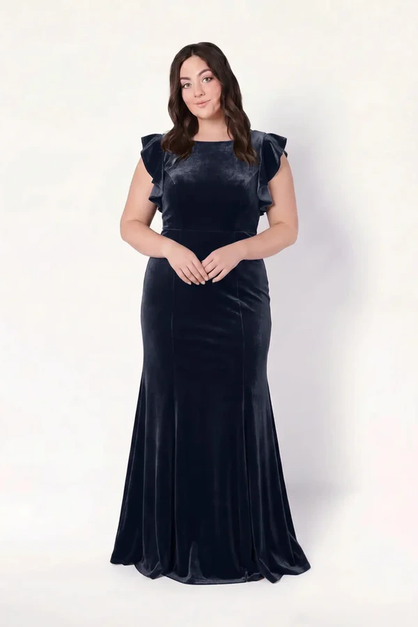 Cecelia Velvet Blue Bridesmaid Dress by TH&TH – View Cecelia Velvet Blue Bridesmaid Dress by TH&TH – View