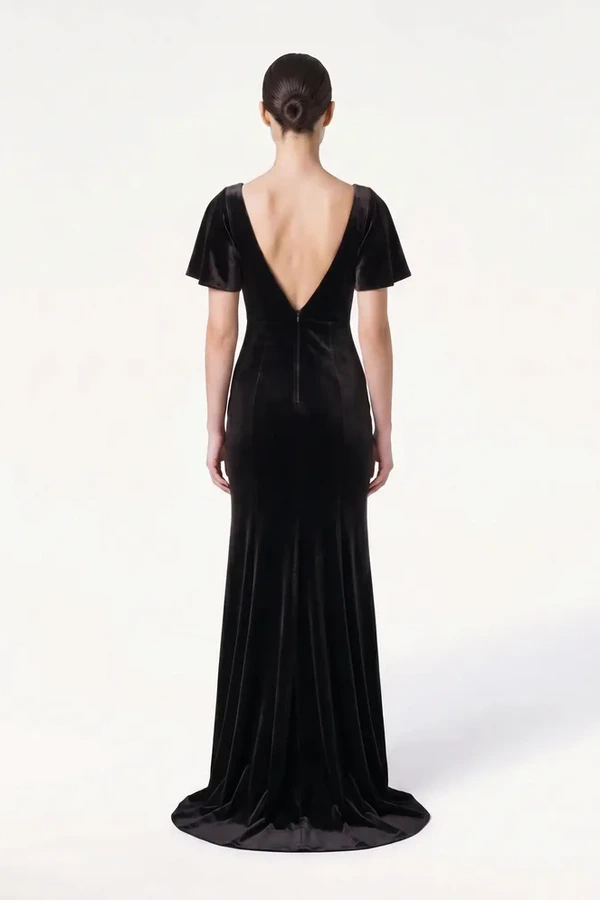 Celeste Velvet Black Bridesmaid Dress by TH&TH – Back Celeste Velvet Black Bridesmaid Dress by TH&TH – Back