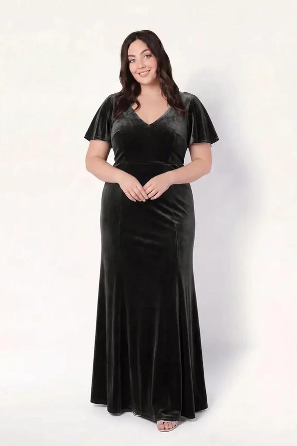 Celeste Velvet Black Bridesmaid Dress by TH&TH – Curve Front Celeste Velvet Black Bridesmaid Dress by TH&TH – Curve Front