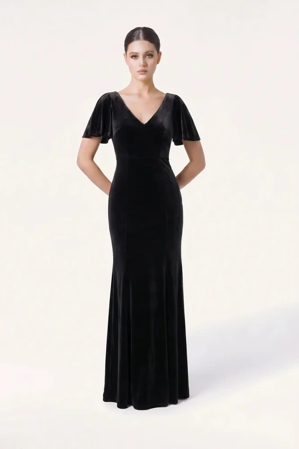 Celeste Velvet Black Bridesmaid Dress by TH&TH – Front Celeste Velvet Black Bridesmaid Dress by TH&TH – Front
