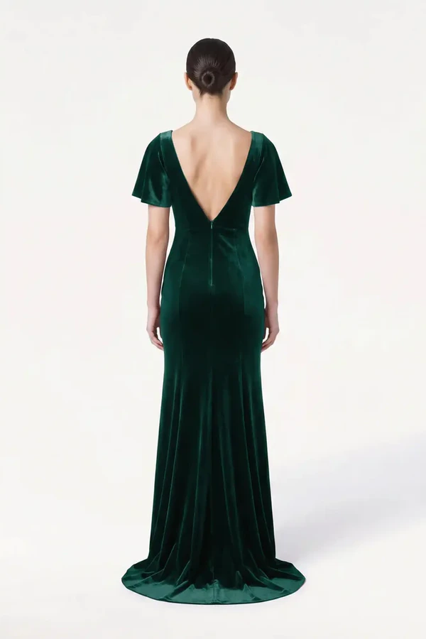 Celeste Velvet Green Bridesmaid Dress by TH&TH – Back Celeste Velvet Green Bridesmaid Dress by TH&TH – Back