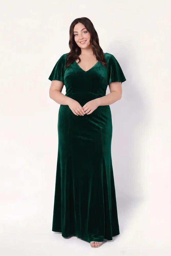 Celeste Velvet Green Bridesmaid Dress by TH&TH – Curve Front Celeste Velvet Green Bridesmaid Dress by TH&TH – Curve Front