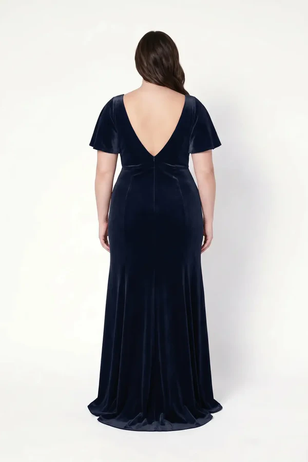 Celeste Velvet Blue Bridesmaid Dress by TH&TH – Curve Back Celeste Velvet Blue Bridesmaid Dress by TH&TH – Curve Back