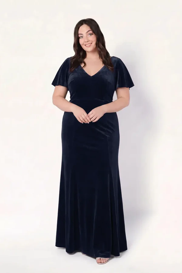 Celeste Velvet Blue Bridesmaid Dress by TH&TH – Curve Front Celeste Velvet Blue Bridesmaid Dress by TH&TH – Curve Front