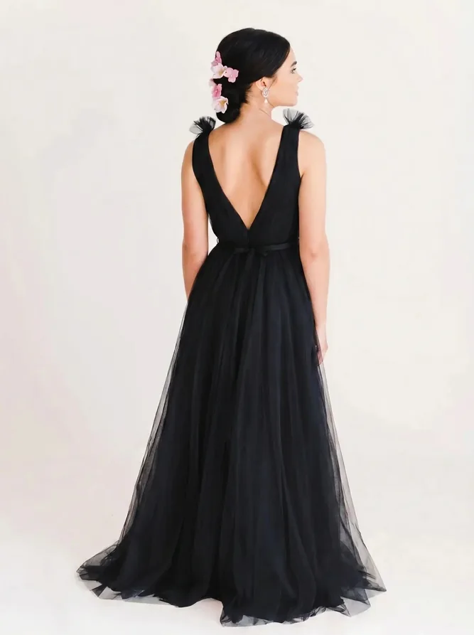 Grace Black Black Bridesmaid Dress TH&TH Back Grace Black Black Bridesmaid Dress TH&TH Back