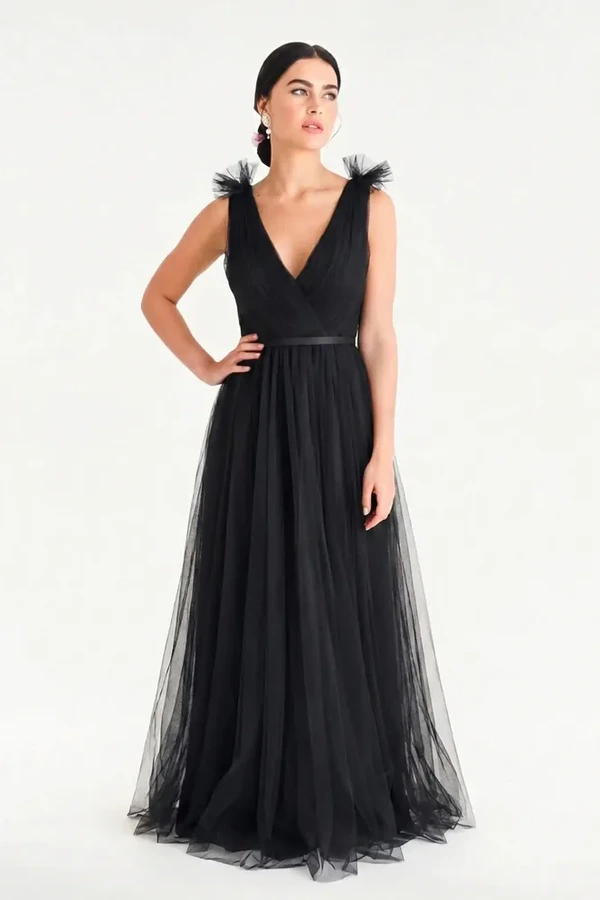 Grace Black Black Bridesmaid Dress TH&TH Front Grace Black Black Bridesmaid Dress TH&TH Front