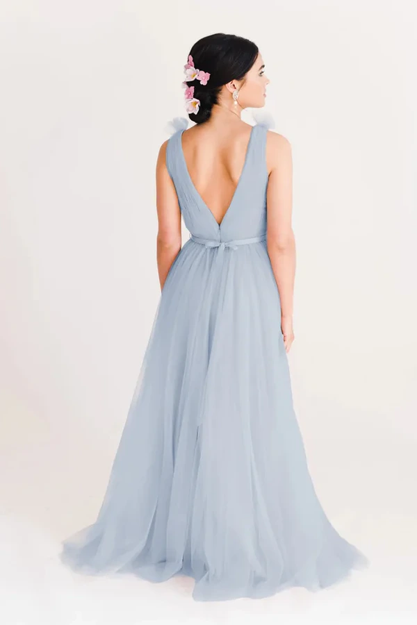 Grace Dusty Blue Blue Bridesmaid Dress TH&TH Back Grace Dusty Blue Blue Bridesmaid Dress TH&TH Back