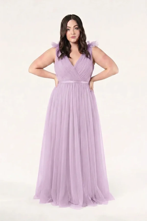Grace Lilac Mist Purple Bridesmaid Dress TH&TH Curve Front Grace Lilac Mist Purple Bridesmaid Dress TH&TH Curve Front